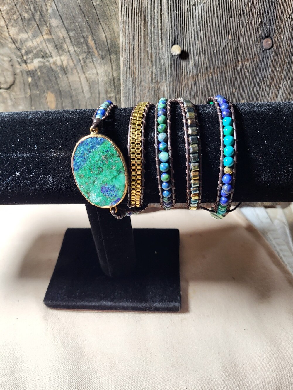 Multi-Row Turquoise & Blue Stone Wrap Bracelet - Unbranded